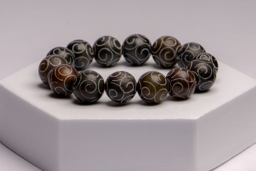 Handcrafted Black Banded Afghani Jade Beaded Bracelet