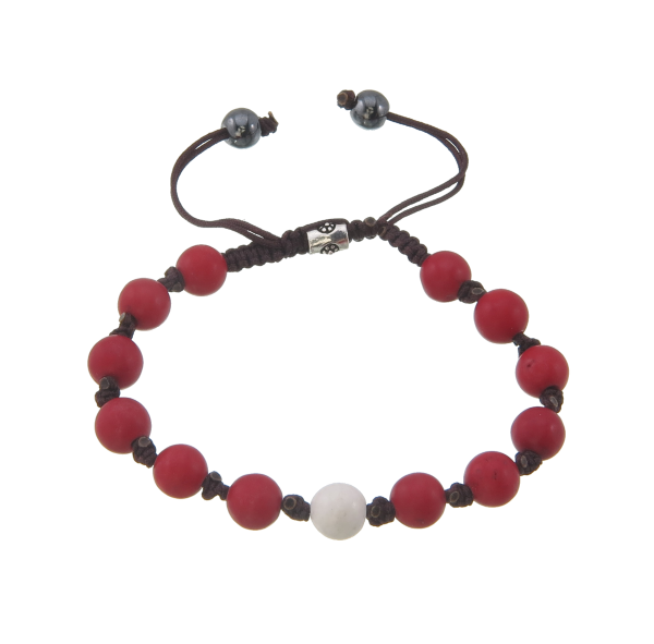 Red White Coral Macrame Shambala Bracelet