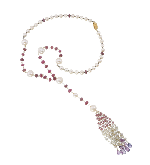 Natural Pearl Ruby Amethyst Necklace